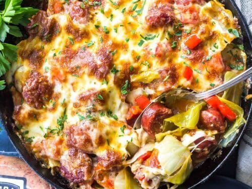 Cheesy Cabbage Sausage Skillet