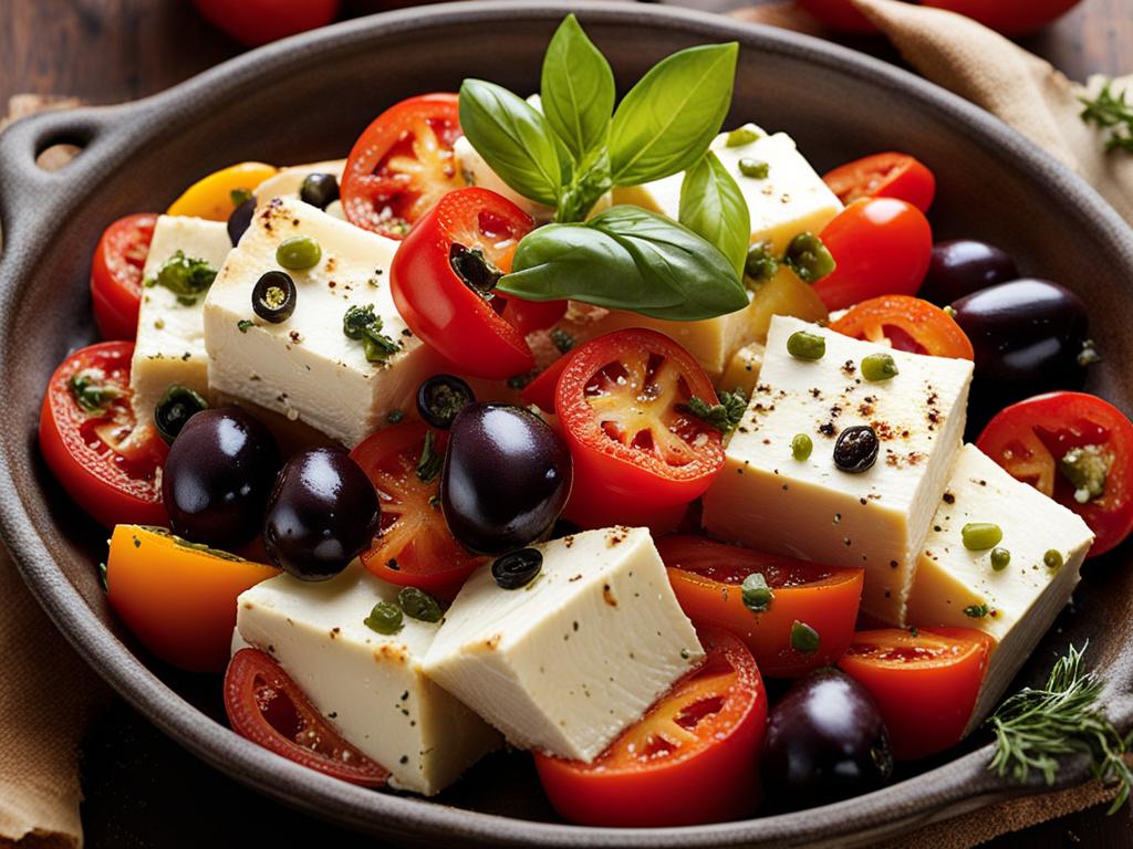 Baked Feta with Tomatoes, Peppers, and Olives