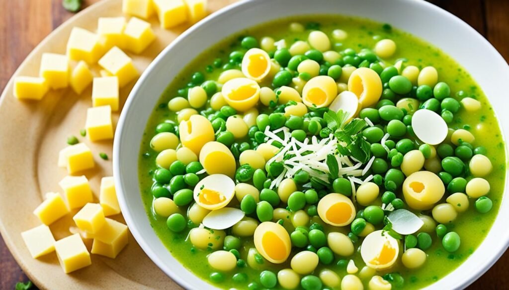 Pea Egg-Drop Macaroni Soup