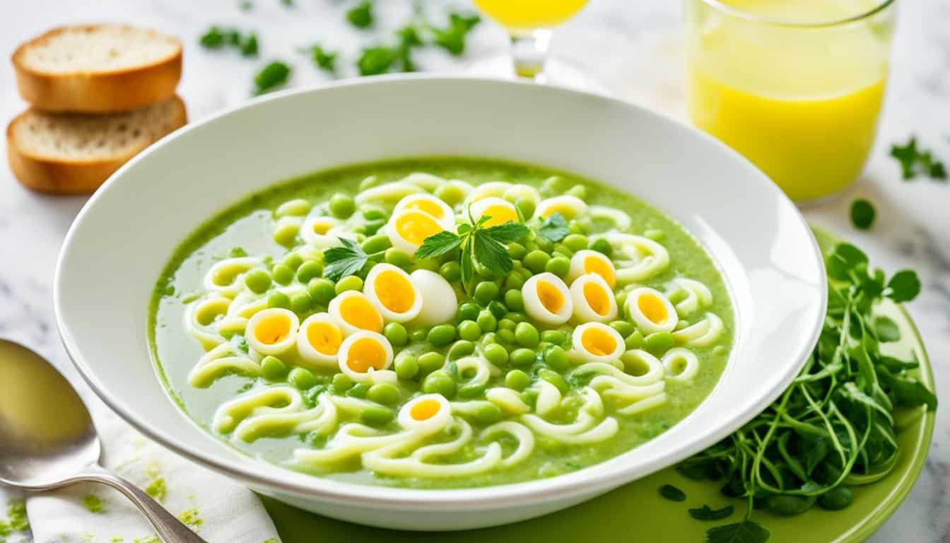 Pea Egg-Drop Macaroni Soup