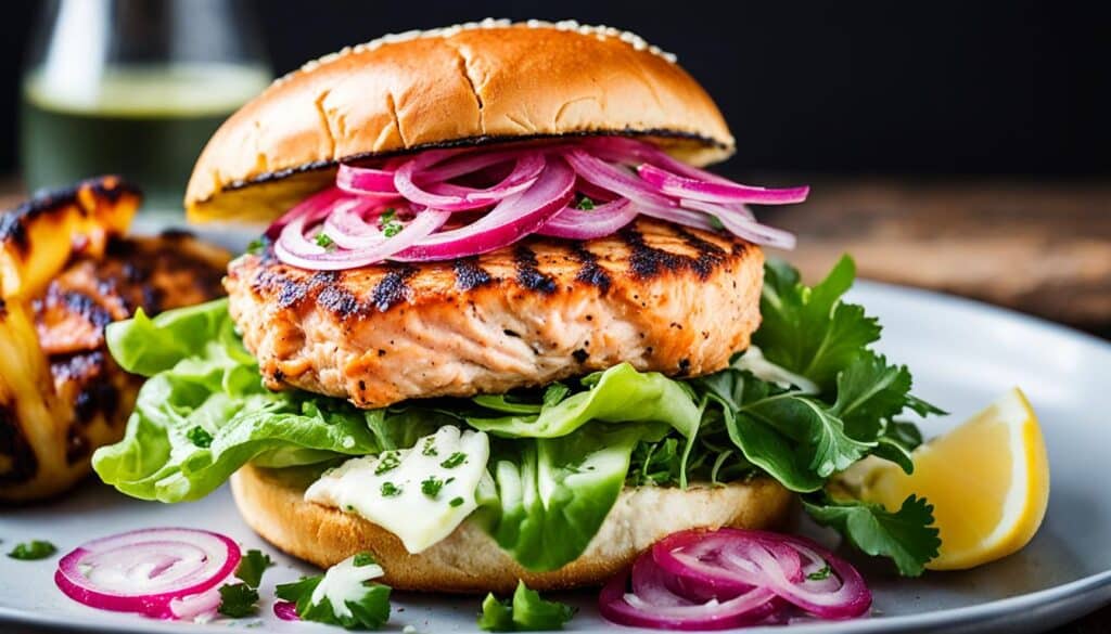 salmon burgers with roasted cabbage salad