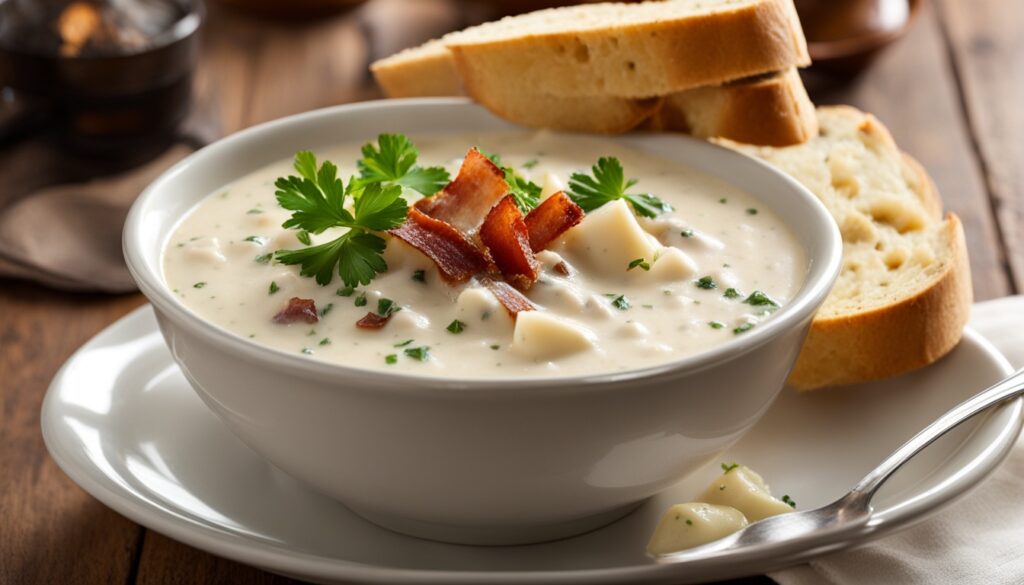 Garnished clam chowder