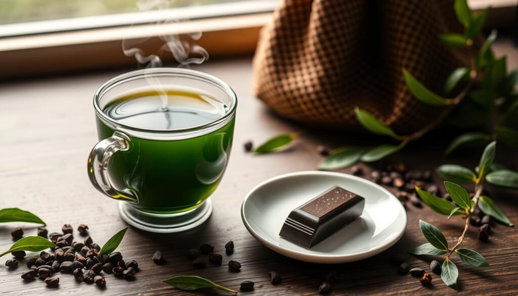 green tea and dark chocolate